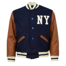 1940s NY 양키스 Letterman Varsity Bomber 자켓 블루 울 가죽 Sleeves