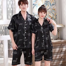 로리돌스 블랙 레터링 여름 실크 커플잠옷 파자마세트 홈웨어