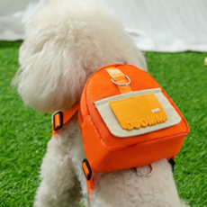 꼼펫 백팩 포인트 강아지 고양이 산책줄 가슴줄 하네스 리드줄 세트, Orang