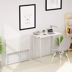 사이드 폴딩 접이식 테이블 드롭리프 침대옆보조식탁다용도테이블 노트북책상, 화이트