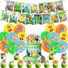 Pikmin 피크민 생일 파티 가랜드 풍선 케이크 토퍼 일회용 접시 컵 테이블보 스튜디오 세트, 세트 A, 1개