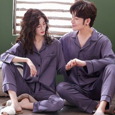 커플잠옷 커플용품 실크 잠옷 남녀 세트포장 봄여름타입 누에실 긴팔 결혼 투피스 신혼 홈웨어