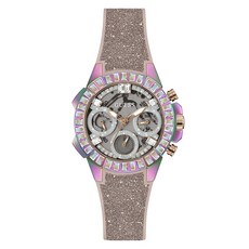 게스 여성용 스포츠 다기능 바게트 크리스탈 36mm 시계 누드무지갯빛투명 봄쉘