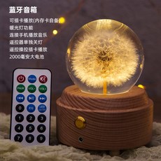 민들레 영생화 크리스탈 볼 오르골 세트 수정 구슬 생일 선물 인테리어 소품, 라디에이터 블루투스 스피커