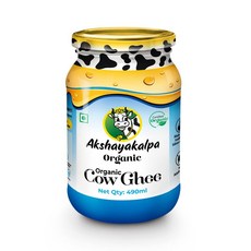 인도정품 Akshayakalpa Organic Cow Ghee 기버터 순수 유기농 버터 전통 방식으로 휘저어 만든 무화학 버터 490ml, 1개