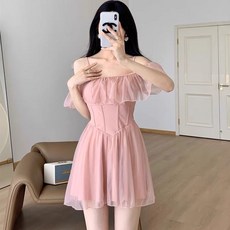 ANYOU 오프숄 여자 체형커버 원피스 섹시 비키니 비치웨어, 핑크색