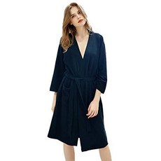 Hellomamma 여자 와플 기모노 가운 무릎 길이 여름 경량 부드러운 코튼 목욕 가운 들러리 호텔 스파 잠옷, 네이비 블루_한 사이즈, 네이비 블루_한 사이즈, 네이비 블루