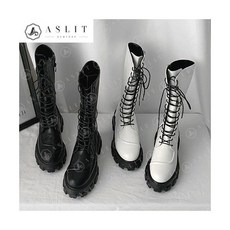 [애슬릿] 여성 둥근코 통굽 레이스업 워커 롱 부츠 5cm