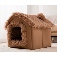 고양이 숨숨집 접이식 침대 애완 동물 집 겨울 별장 수면 개집 이동식 따뜻한 둥지 밀폐 텐트 동굴 소파 용품, Brown, 1개