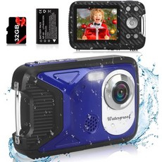 36MP 방수 디지털 카메라2.8인치 IPS LCD 화면 8배 줌 32GB TF 카드 USB 2.0 포함 Blue, 1개