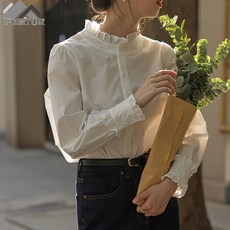 POMTOR 여성용 단색 셔츠 남방 긴팔 캐주얼 셔츠 블라우스 오피스룩 심플 셔츠