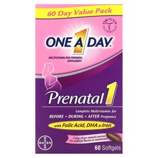 One-A-Day 임산부용 1 엽산 DHA 철분 함유 소프트젤 60정, One-A-Day 임산부용 1 엽산 D..., 1개