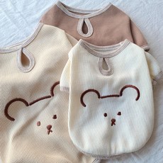 페시얌 와플베어 강아지 맨투맨 티셔츠 옷 XS-2XL, 베이지, 1개