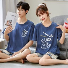 ANYOU 여름 커플 잠옷 캐릭터 파자마 캐주얼 홈웨어 세트 여자 파자마 남자 파자마