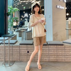 임부룩 기질 임부 세트 반팔 루즈핏 탑 홀더복부 반바지 투피스