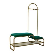 현관 신발의자 신발수납 현관의자 슬림 벤치형 신발장, 80x32x45ㅣ회색 벨벳 + 금색 선반