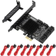 [해외] PCIESATA 카드 8 포트 6G SATA 컨트롤러 확장 카드 (8 SATA 케이블 포함) 데스크탑 PC 용 로우 프로파일 브래킷 어댑터, Black