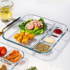 글라스 브런치 나눔접시 4칸 예쁜그릇 강화유리, 브런치 나눔접시(s), 1개