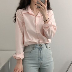 메이킹유 319에티드블라우스(~77size 사이즈추가) 이킹유 무지블라우스 카라넥 셔츠 남방 루즈핏 데일리룩 319에티드블라우스