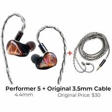 AFUL Performer 5 /Performer 인이어 모니터 이어폰 유선 하이브리드 드라이버 헤드폰 베이스 이어버드 2 핀 HiFi 케이블 포함 1DD + 4BA, 8.P5 4.4mm-3.5mm, I. P5 4.4mm-3.5mm