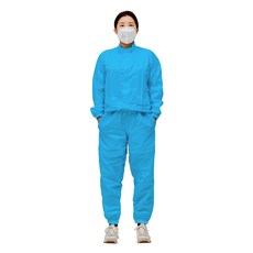 카멜레온 고급 다회용 방진복 방역복 실험복 보호복 작업복 방호복 도장복 원피스 투피스 반도체 고급 망사 모부형 반팔 긴팔, 1개, 블루
