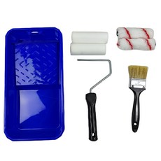 YSSHOP 페인팅 도구 롤러 트레이 붓 도장용품 세트 롤러 핸들 + 리필 + 소형 페인트붓 + 트레이 7pcs 세트, 파란색, PP, 1개