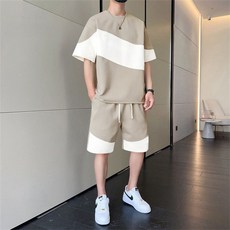 besteffie 투피스 남성 여름 반팔 반바지 캐주얼 세트 면혼방 편안한 스타일 심플 디자인 K97
