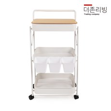 더존리빙 3단 접이식 트롤리 철제 수납함 미용 업소용 이동식 비조립 카트 정리함 악세사리 4종, 화이트