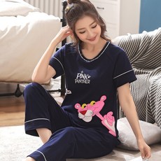 여성 여름 순면 코튼 반팔 긴바지 큐트 청 소년 얇은 가을 스카이 실내복 홈웨어 두