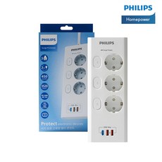 필립스 맥스 서지보호멀티탭 고용량 개별스위치 고속충전, 1개, 맥스 USB 3구 화이트, 2m 1개, 맥스 USB 3구 화이트, 2m