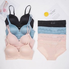 심리스 레이스 노와이어 브라 팬티 세트