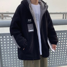 바이크영 램스울 남자 트렌드 패딩 INS 와이드 루즈핏 캐쥬얼 두꺼운 기모 융