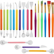 19 조각 케이크 장식 도구 쿠키 퐁당 모델링 세트 마시멜로 브러시 및 DIY 설탕 껌 페이스트 용품 도구, 1개