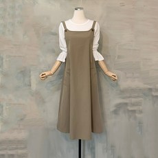 행복한여자 [신상무배]귀여운 양 단추 포켓 포인트 A라인 롱 멜빵 뷔스티에 원피스