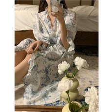 LYF 여자 잠옷 여성 샤워 로브 가운 홈웨어 플라워 원피스 Q0068