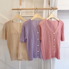 스티브케이블반팔가디건