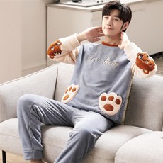 남자 수면 잠옷 세트 파자마 편한 빅사이즈 후리스 플리스 홈웨어