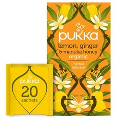 [해외직구] Pukka Herbs 유기농 레몬 생강 및 마누카 허니 허브 티 면역 강화 유기농 차 주입 셀렉션 강황 포함 일일 지원에 이상적 총 티백 20개, [해외직구] Pukka Herbs 유기농 레몬, 생강