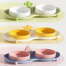 세라믹 척추보호 소화불량방지 반려묘 고양이밥그릇, 1개, 2구식기-트리핑크