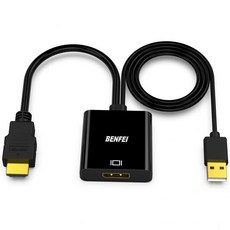 BENFEI 오디오 어댑터 이어폰 핸드폰 HDMI 컴퓨터 auf 디스플레이포트 모니터 4K60Hz 2K144Hz 1080P165Hz 유니다이렉티브 악티브 zu 콘버터밋 fur, ABS black, 1개