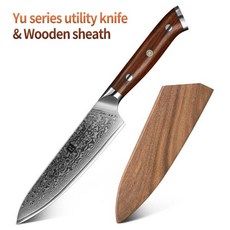 XINZUO 일본식 다마스커스 강철 다마스쿠스 주방 나이프 자단 손잡이 작은 칼 과일 요리 칼 5 인치 유, 02 with Wooden sheath, 1개