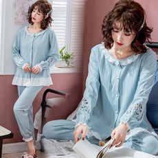 래쉬가드 4월분 산후조리복 산모 입원 산실 임산부 잠옷 생산 카디건 순면 분만후 수유 3-4월분, C08-1687* 블루 팔 꽃(수유가능)