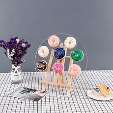 종이컵디스펜서 아크릴 안내판 아이스크림 소프트아이스크림 종이컵 디저트진열대 도넛튜브 지지대, 1개, T16-원형 8구멍 도넛튜브 안내판 포함나무프레임
