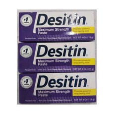 데시틴 Desitin 최대 강도 Zinc Ox 와이드 기저귀 발진 페이스트 3팩 4oz EA 유통기한: 0526 220268, 113g, 3개