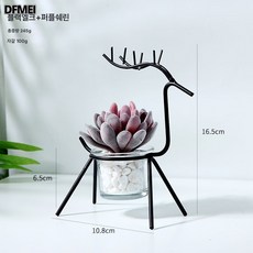 DFMEI 실내 다육 모조 그린 식재 조화 작은 화분 장식 거실 탁상 식물 ins풍 북유럽 장식, 블랙엘크+퍼플보석연꽃