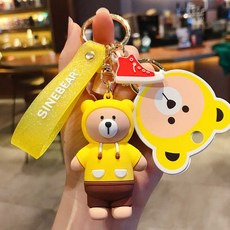 지아몰 퍼터키퍼 시니베어 만화캐릭터피규어 커플 여성 인싸템 독창적 자동차열쇠 권 링체인 가방, 전면간판 시니베어 -엘로우