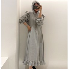 후드 편한 롱 원피스 2컬러 프리사이즈 등하원룩 캐주얼 데일리 편한 가을 겨울 이쁜 루즈핏 드레스
