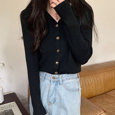 여자 3컬러 여성스러운 금장단추 브이넥 카라 가디건