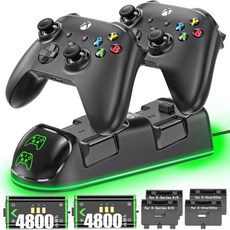 Xbox SeriesOneXSElite용 컨트롤러 충전소4800mWh 충전식 배터리 팩 2개 포함 One 콘솔 배터리용 충전소 도크 스탠드배터리 커버 4개, 1개, 검정색