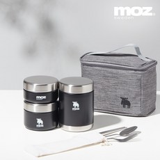 MOZ 스웨덴 316 올스텐 보온도시락 3종 도시락가방 수저 세트, 노르딕블랙, 3통